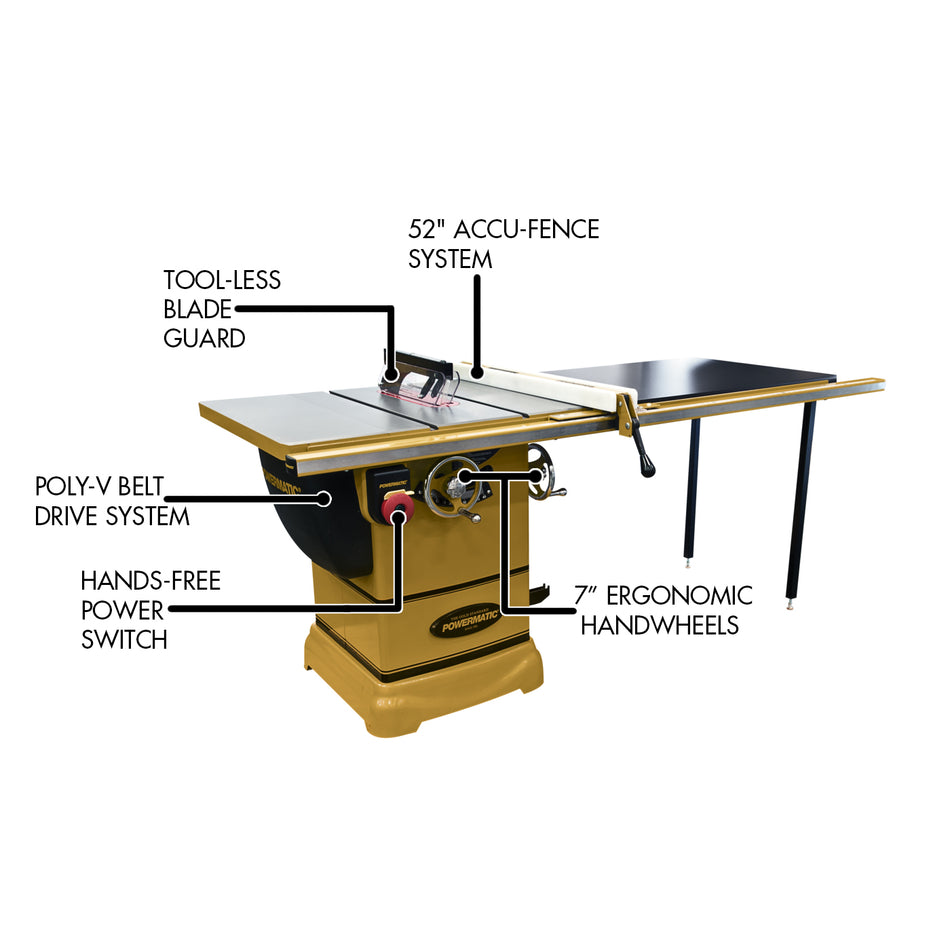 Powermatic PM1000, 1-3/4HP 1PH Table Saw, w/ 52" Accu-Fence System