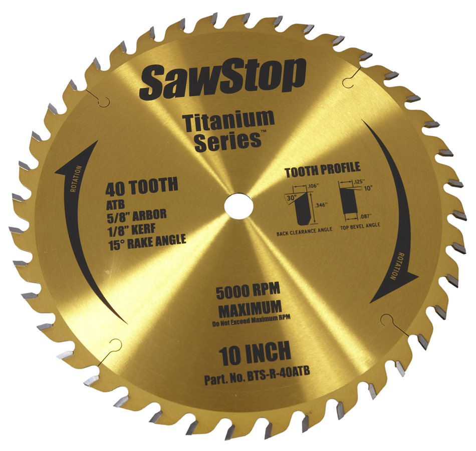SawStop 10" Titanium Series Premium Woodworking Blade - 40 Tooth