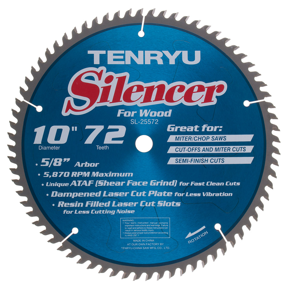 Tenryu Silencer-Series 10" X 72T 5/8" Arbor for Miter Saw