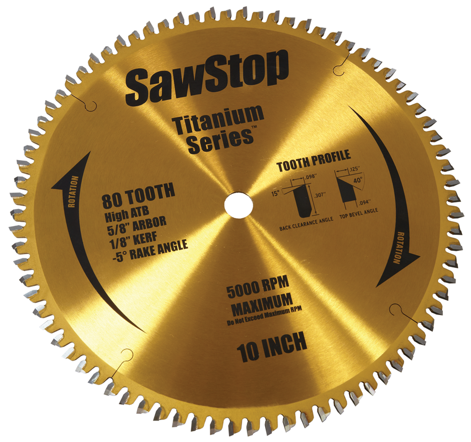 SawStop 10" Titanium Series Premium Woodworking Blade - 80 Tooth
