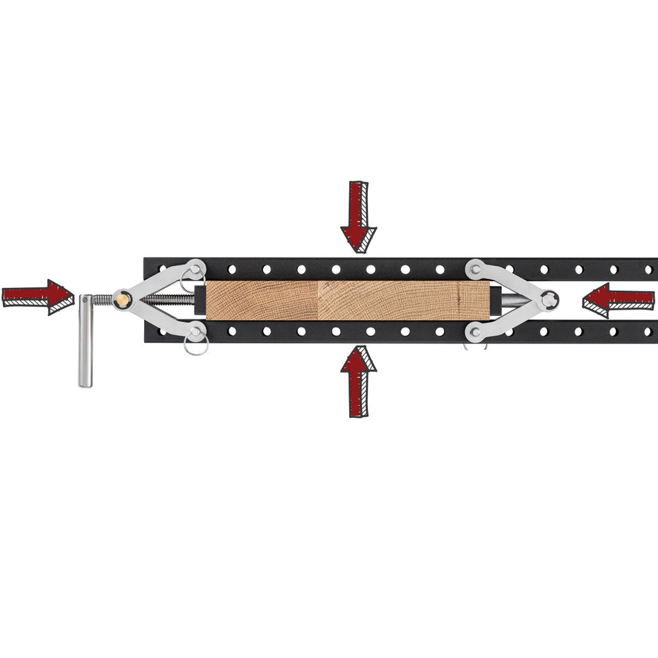 Pressure from the clamping screw is focused on the center of your panel, while the upper and lower bars grip vertically.