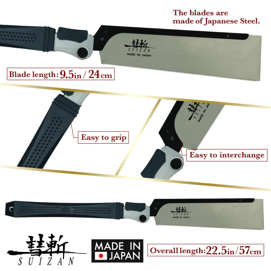 Suizan F-002 Japanese Folding Dozuki Dovetail Saw 9.5 Inch (240mm), Folding Dozuki Saw for Woodworking