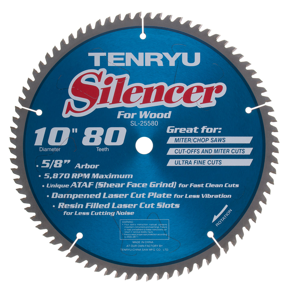 Tenryu Silencer-Series 10" Diameter Thin Kerf Miter Saw Blades