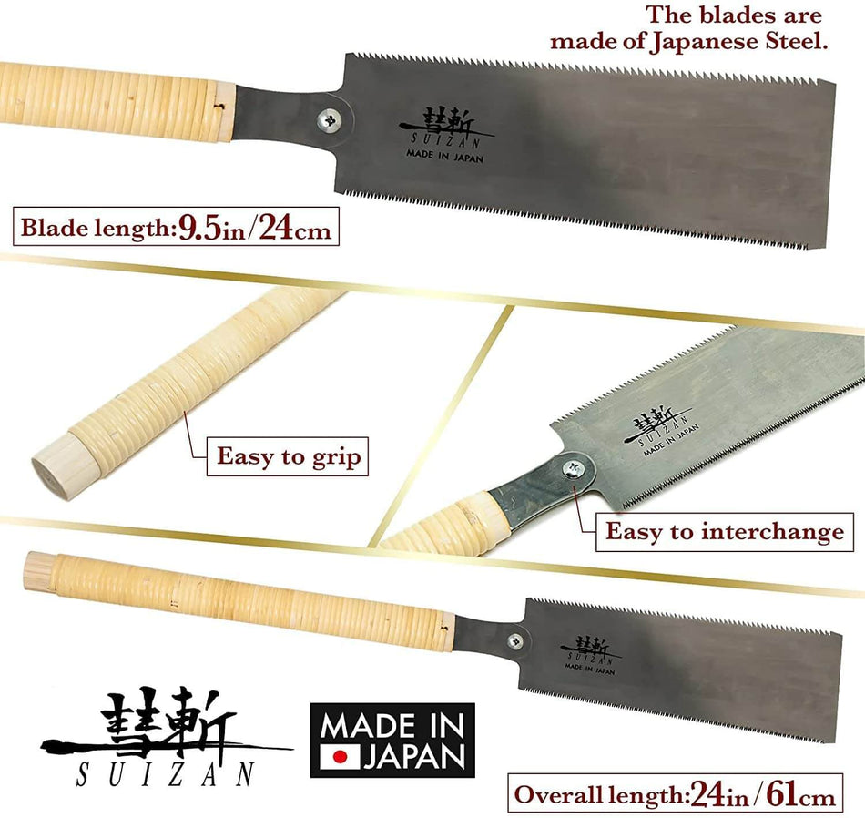 Suizan SR-001 Japanese Pull Saw Hand Saw 9.5 Inch (240mm) Ryoba Double Edge for Woodworking